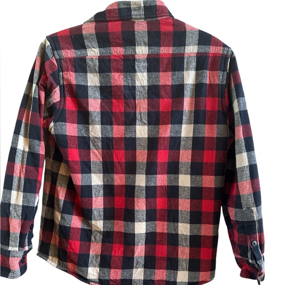 J.Crew Men’s Size Small Red Black Plaid Long Sleeve Cotton Sherpa Lined Shacket - Picture 4 of 8